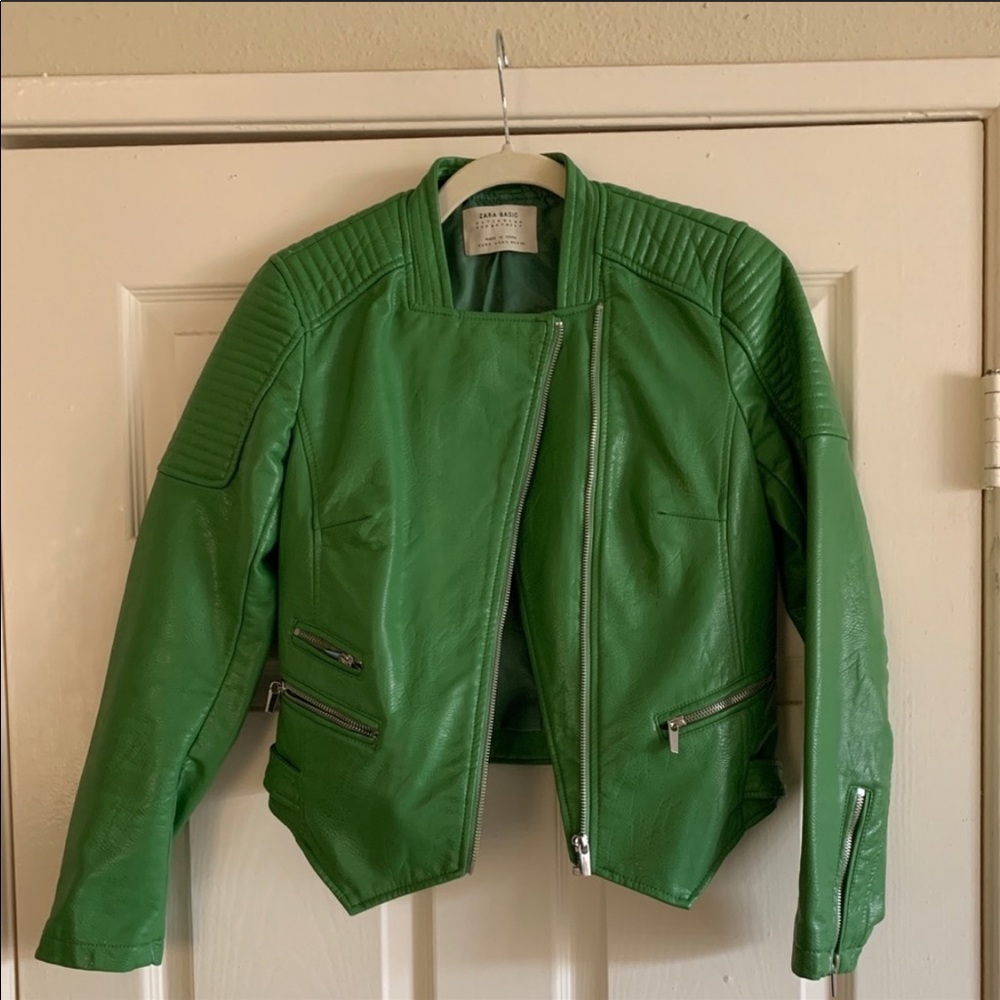 Green vegan leather Zara Moto Jacket Small
